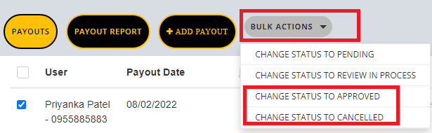 Payout Status Change