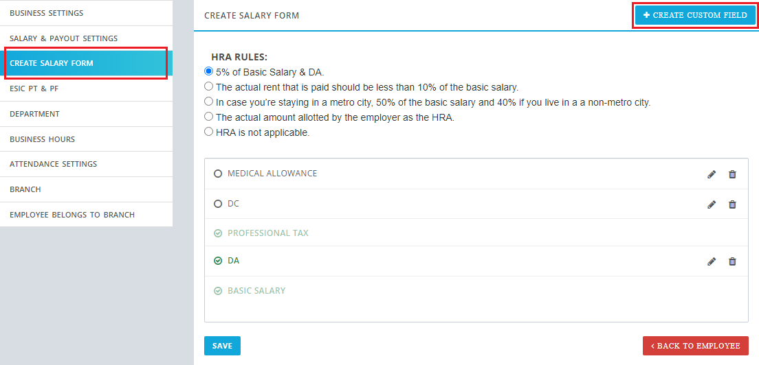 Customize Salary Form